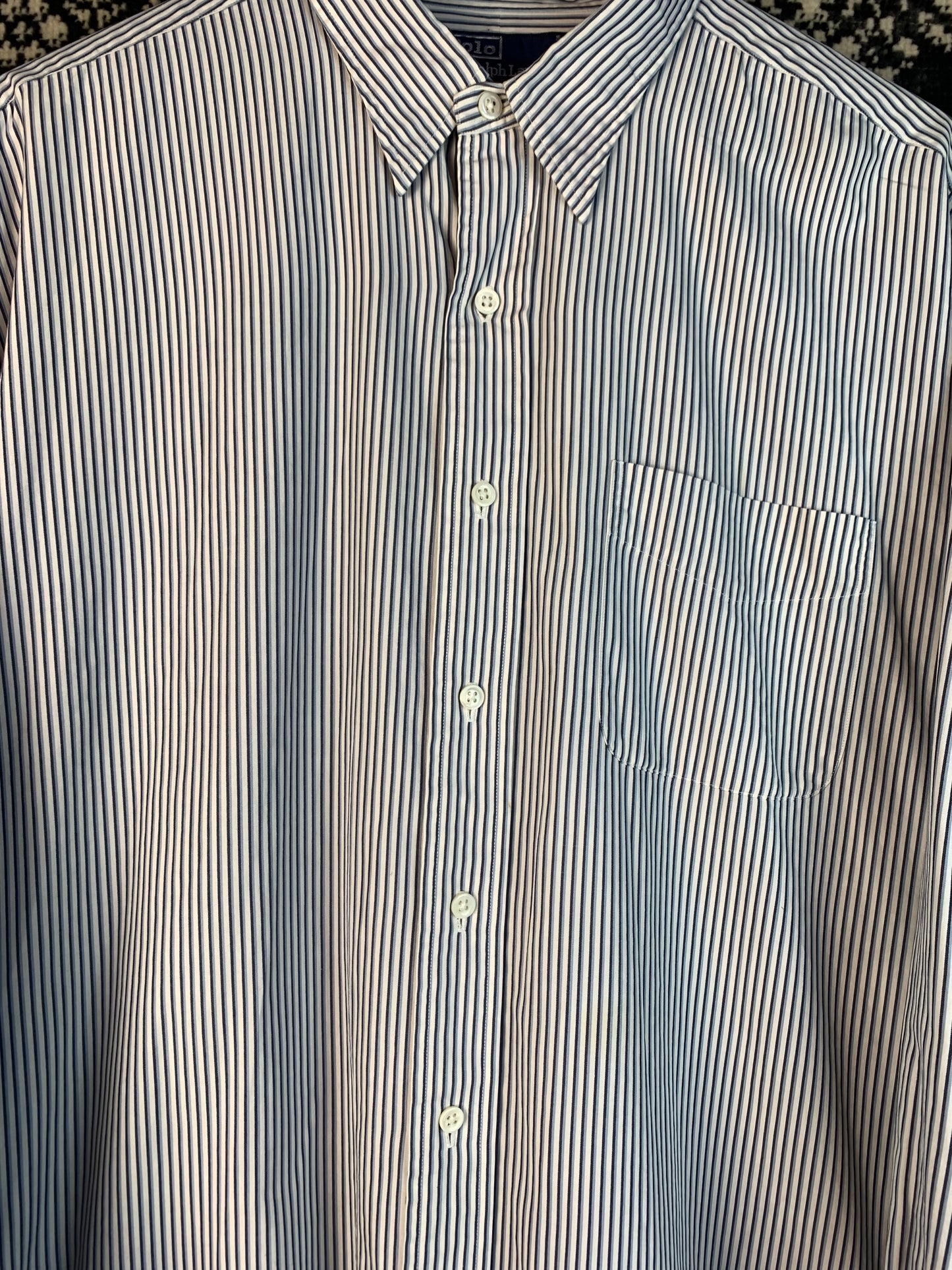 Men’s Vintage Polo Ralph Lauren Blue White Striped Button-Up Shirt