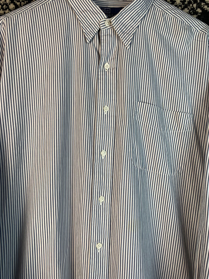 Men’s Vintage Polo Ralph Lauren Blue White Striped Button-Up Shirt