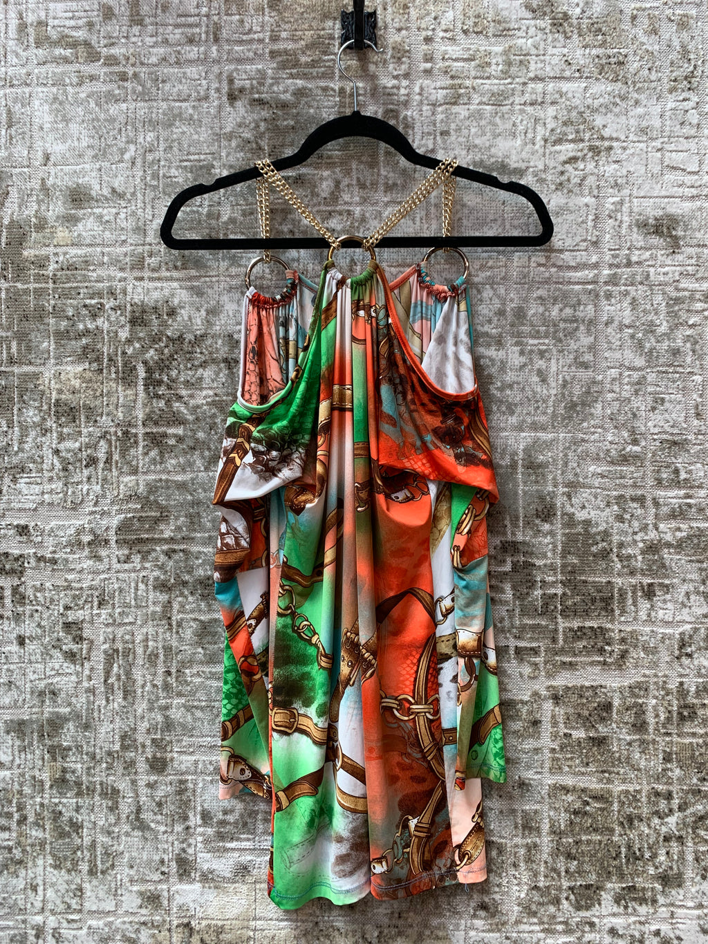 Tam Y2K Belt Print Chain-Ring Dress