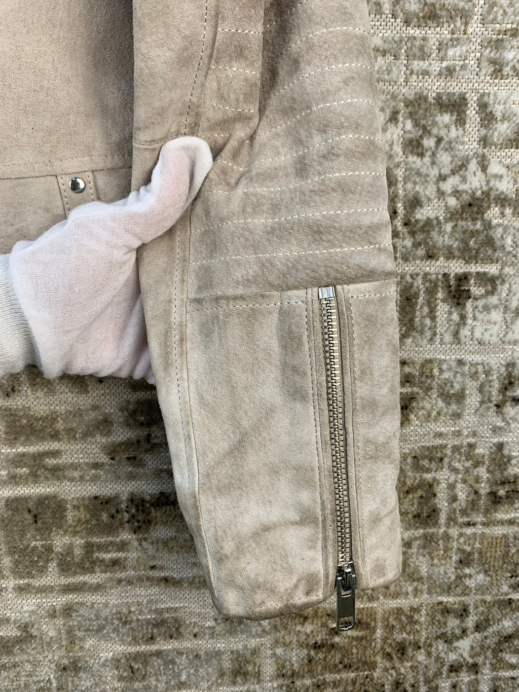 Womens Ash Beige Cropped Leather Jacket