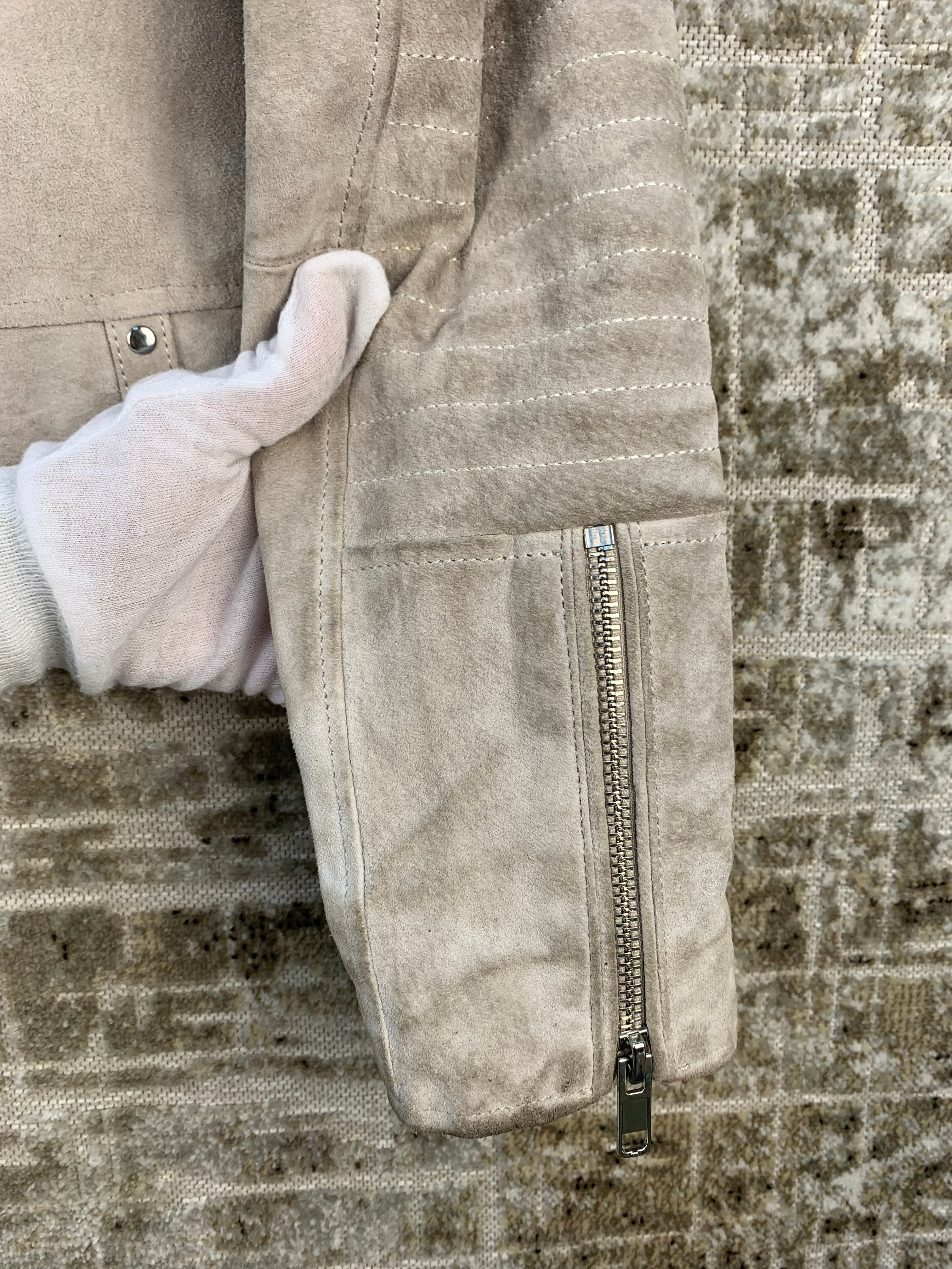 Womens Ash Beige Cropped Leather Jacket