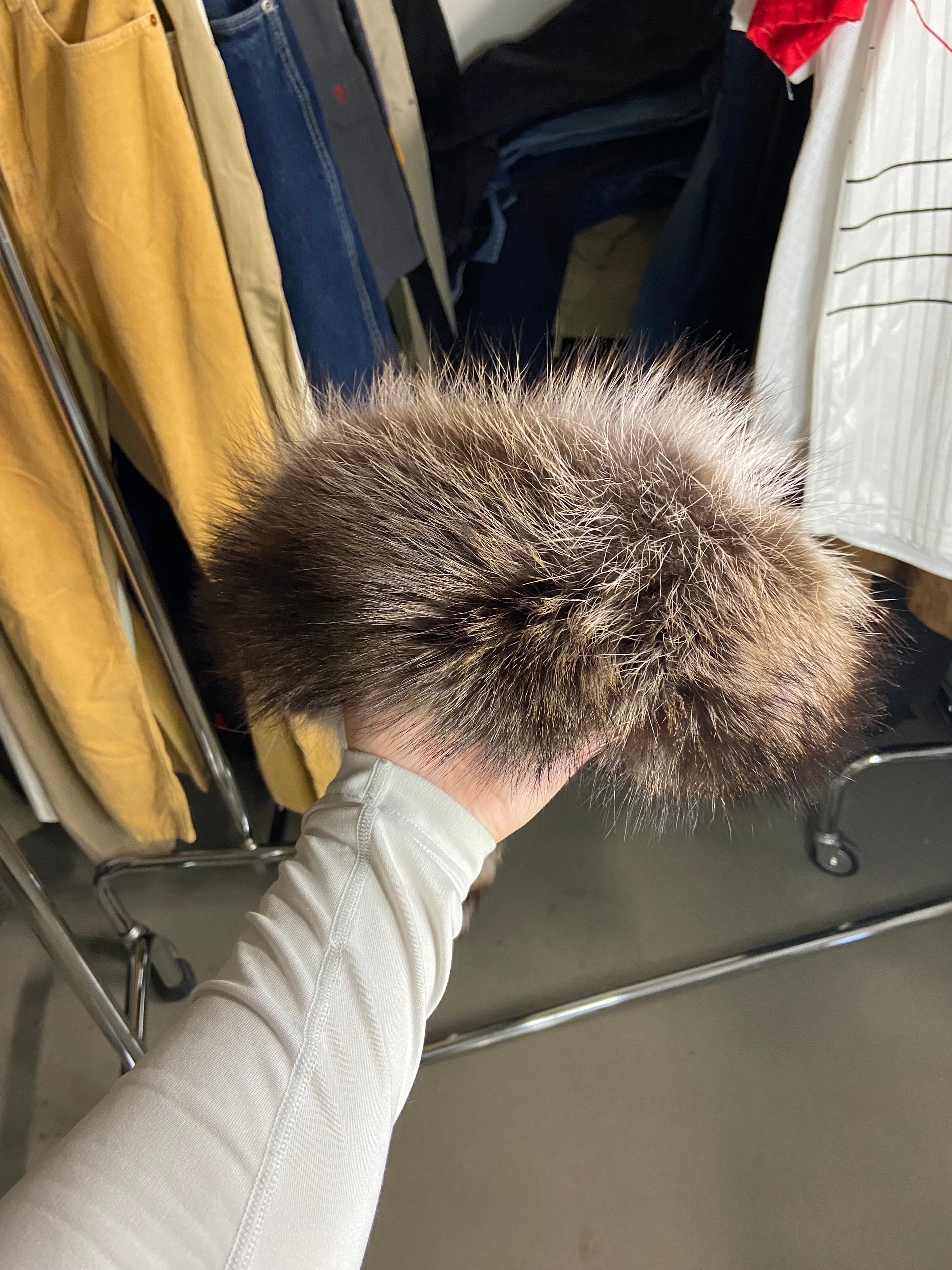 Vintage Real Exotic Fur Hat with Tail - Elegant Natural Pattern, 54 cm Unique Accessory