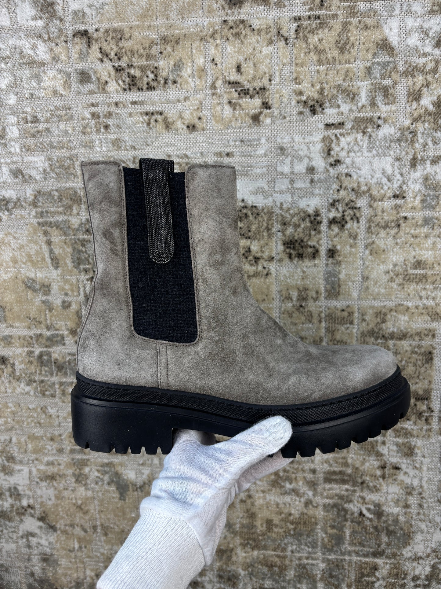 Brunello Cucinelli Gray Suede Chelsea Boots