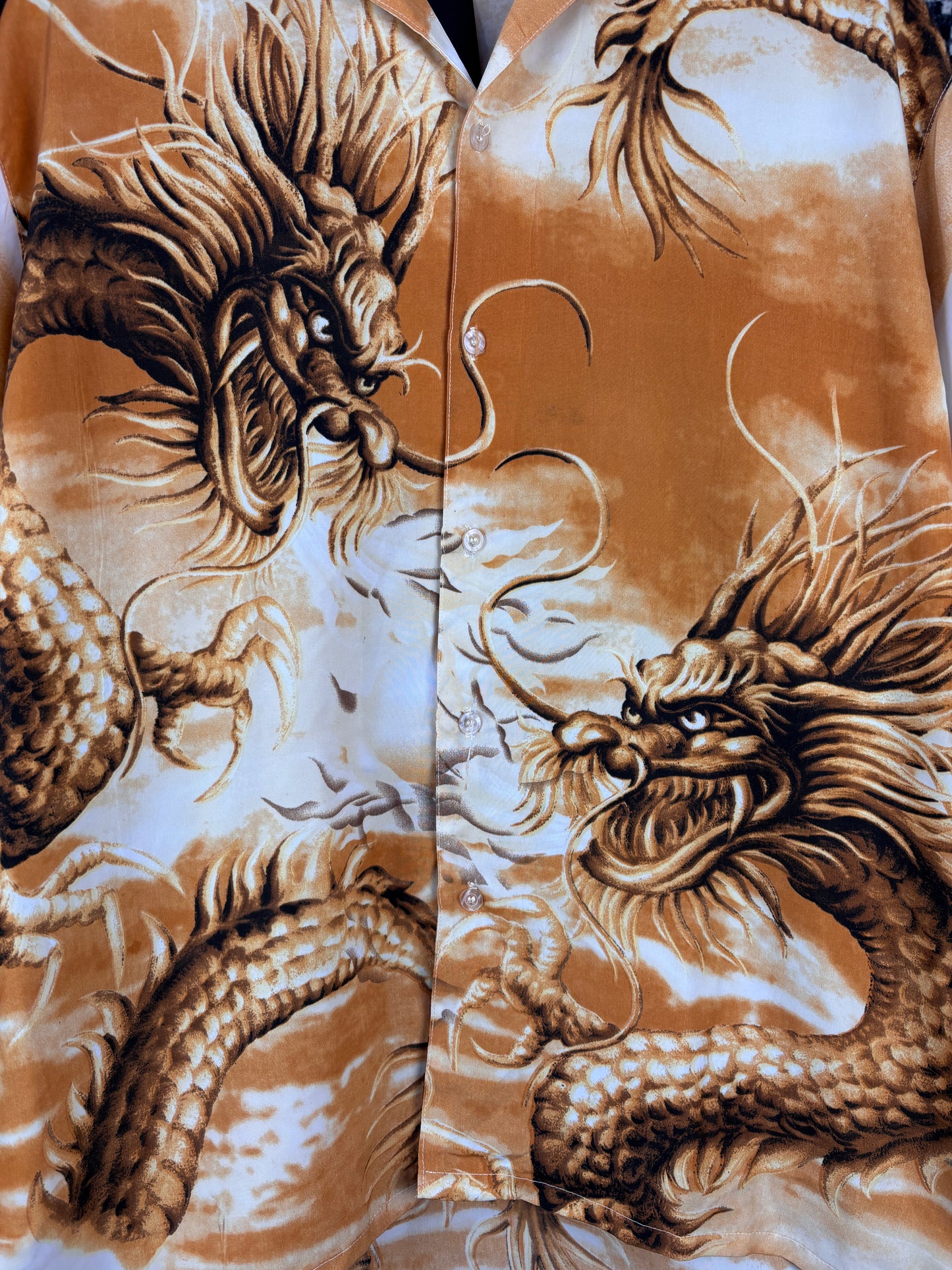 Mens Y2K Fuhua Dragon Print Button Up Shirt