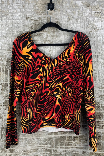 Women's Y2K Red and Yellow Animal Printed Long Sleeve Shirt