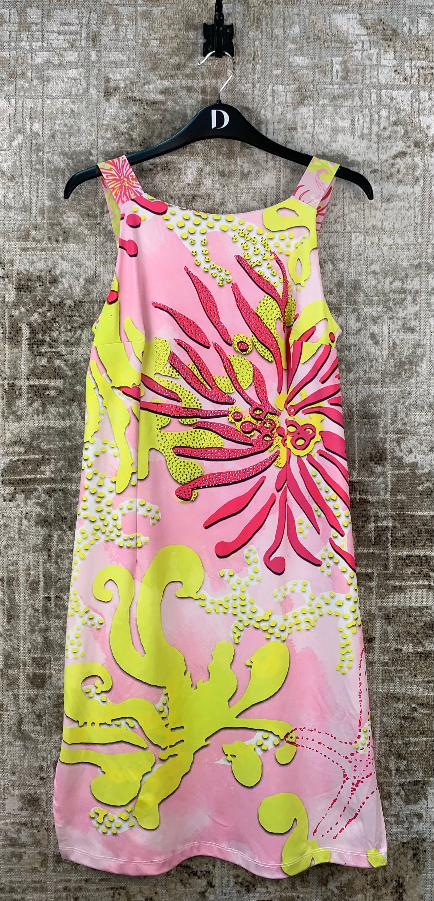 Missy Y2K Womens Pink Yellow Floral Graphic Midi Dress