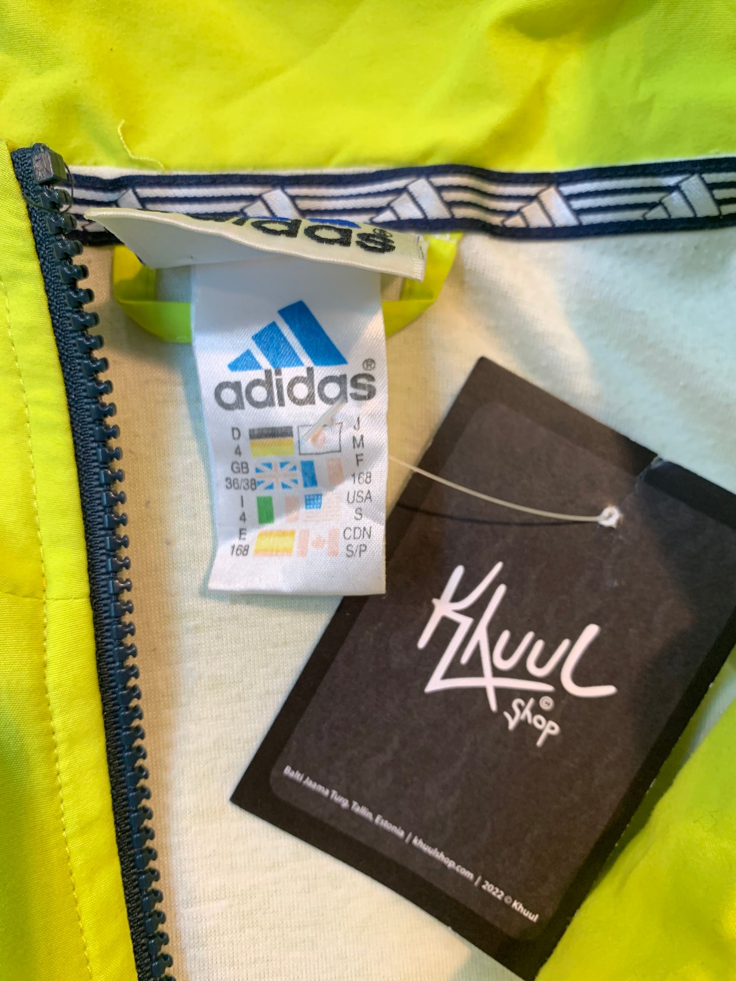 Vintage Adidas Neon Yellow and Navy Blue Colorblock Track Jacket