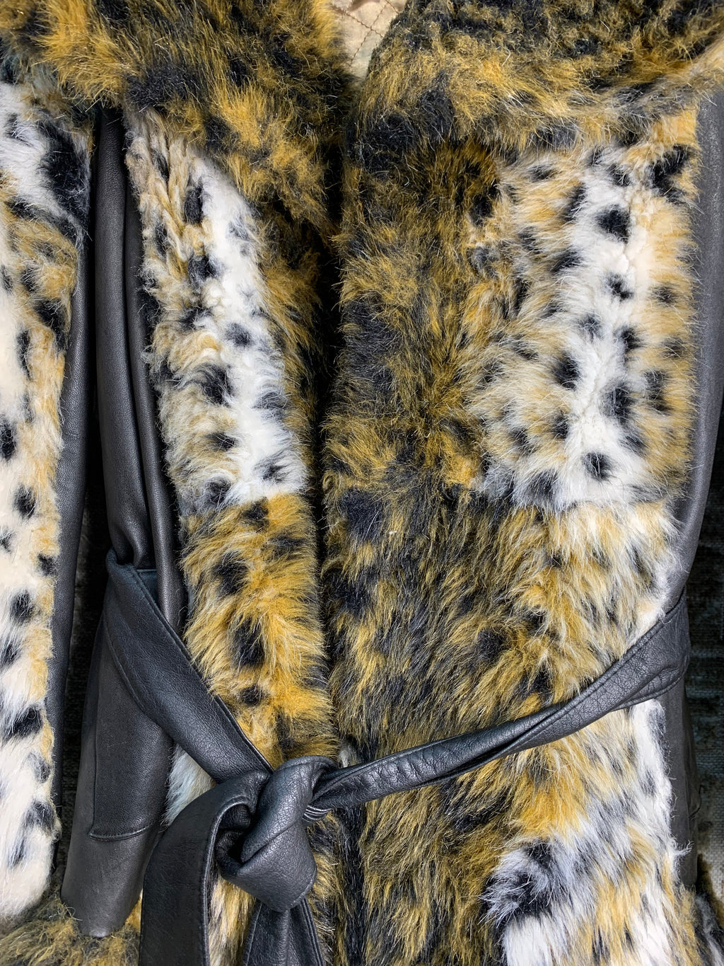 Leopard Faux Fur & Leather Belted Coat