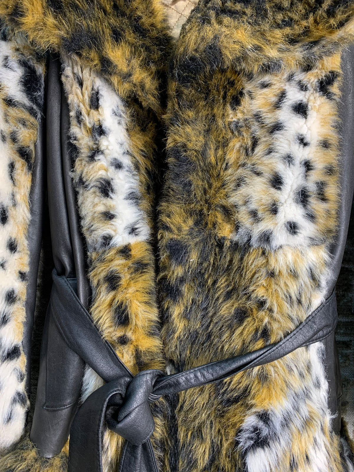 Leopard Faux Fur & Leather Belted Coat