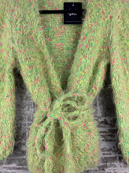 Womens Vintage Green Fuzzy Knit Cardigan
