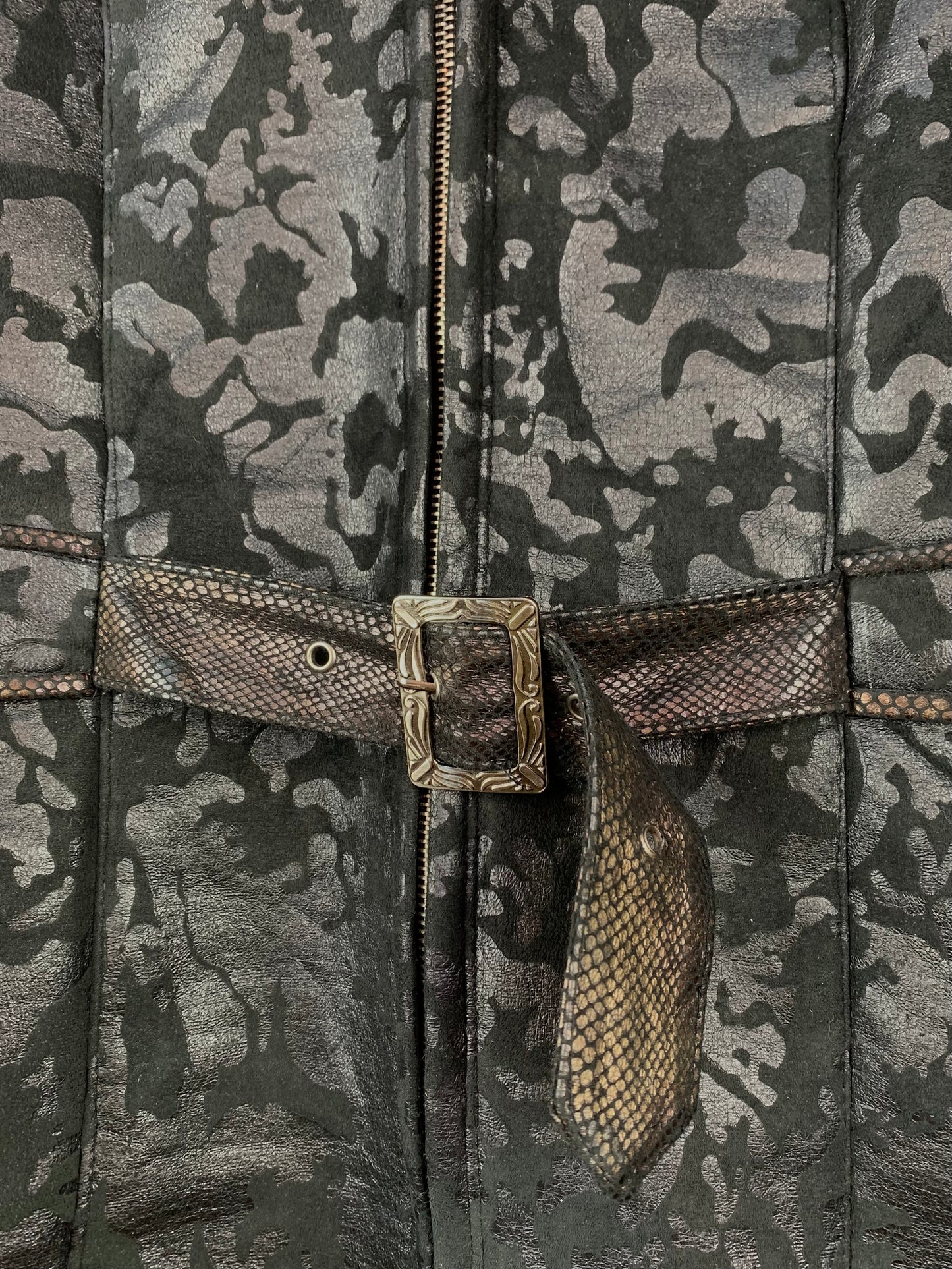 Women's Y2K Black Patterned Jacket with Faux Fur Trim