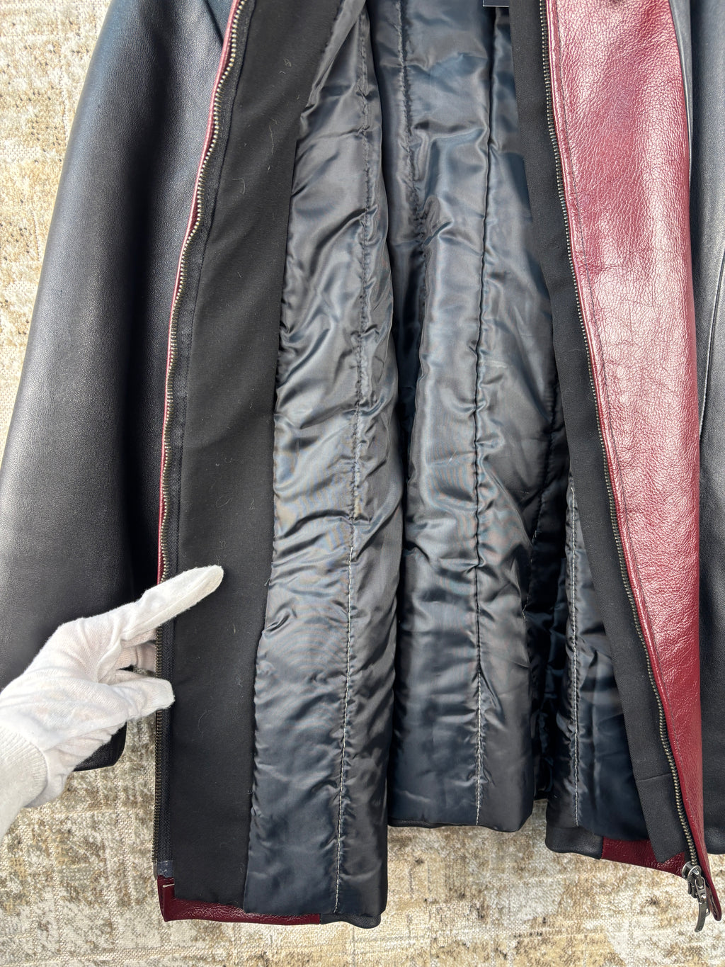 Women's Vintage Black Leather Jacket Red accent