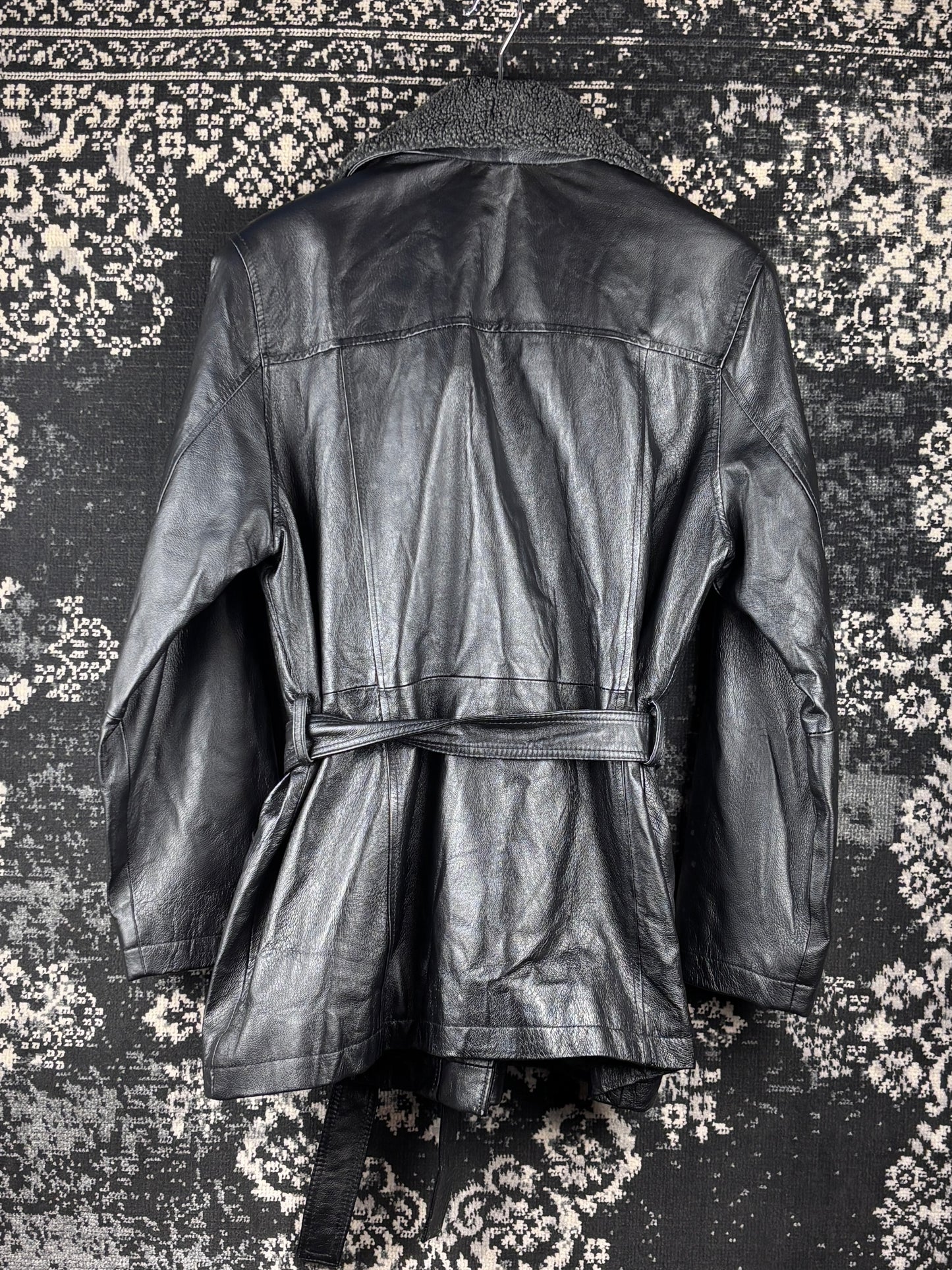Women’s Vintage Black Genuine Leather Belted Jacket