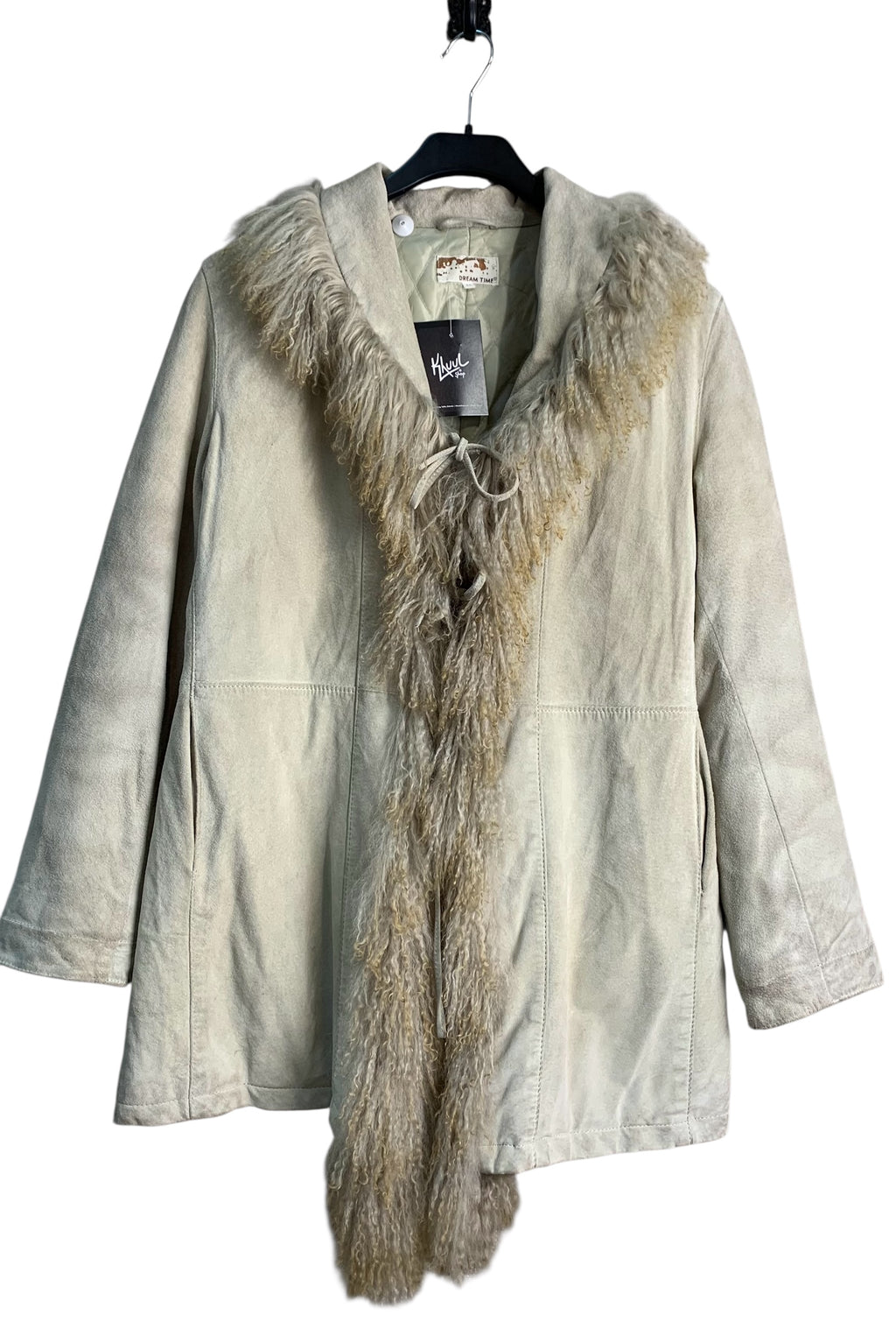 Dream Time Y2K Mongolian Fur Trim Suede Coat
