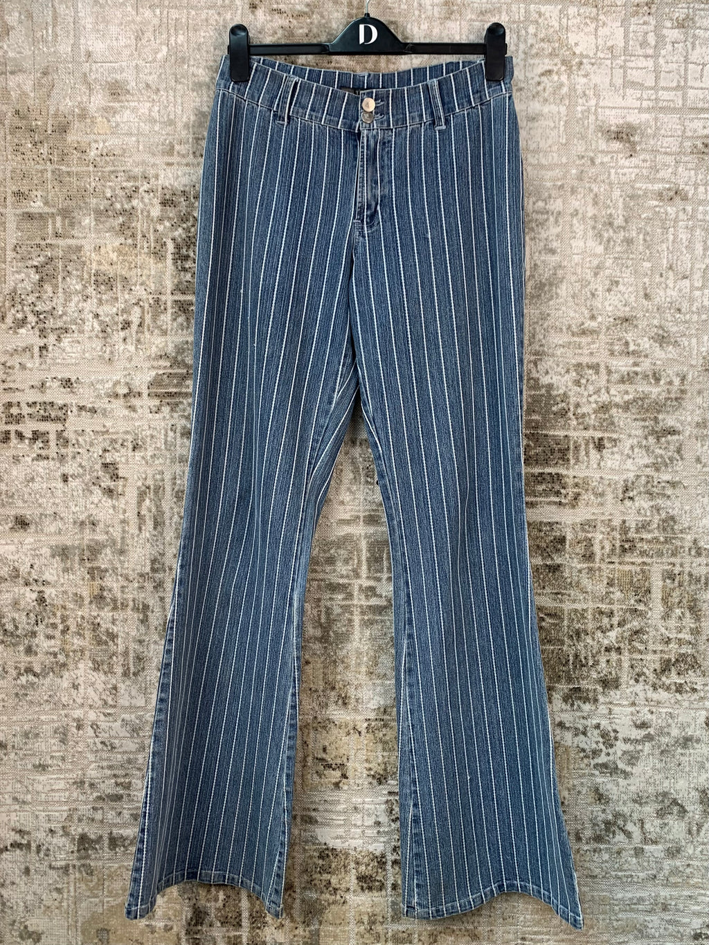 Womens Y2K Lightwash Striped Bootcut Flare Jeans