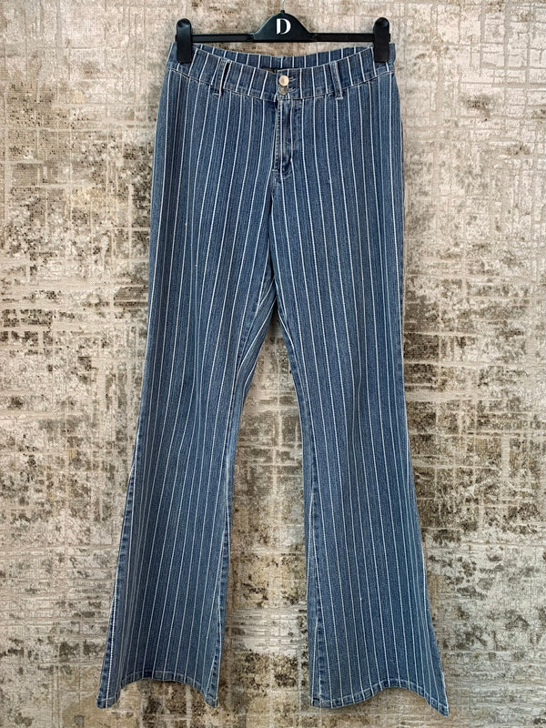 Womens Y2K Lightwash Striped Bootcut Flare Jeans