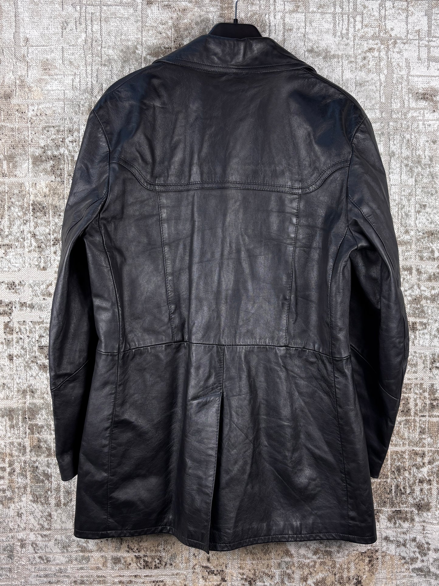 Vintage Unisex Black Genuine Leather Coat