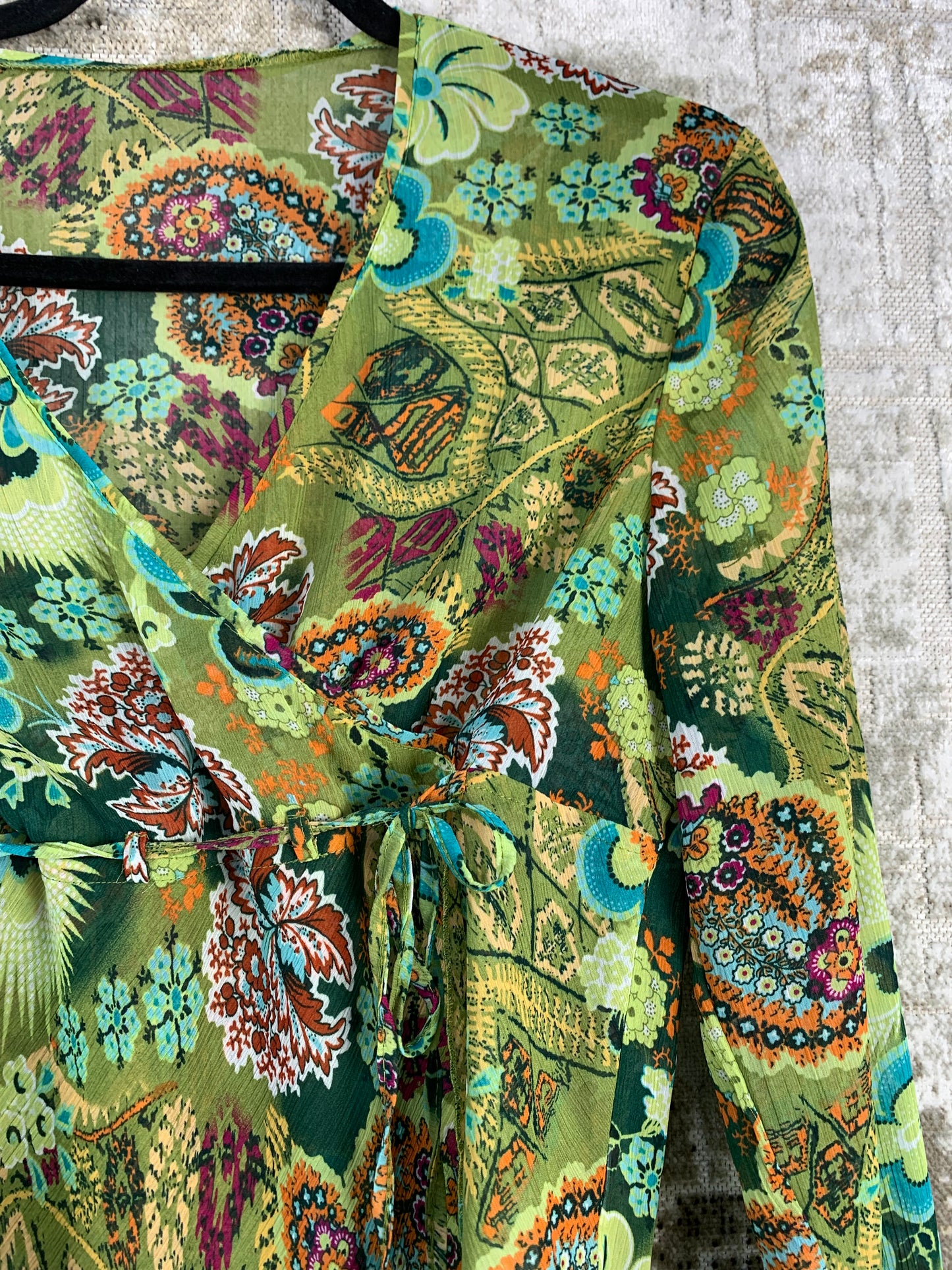 Womens Vintage Y2K Green Floral Long Sleeve Top