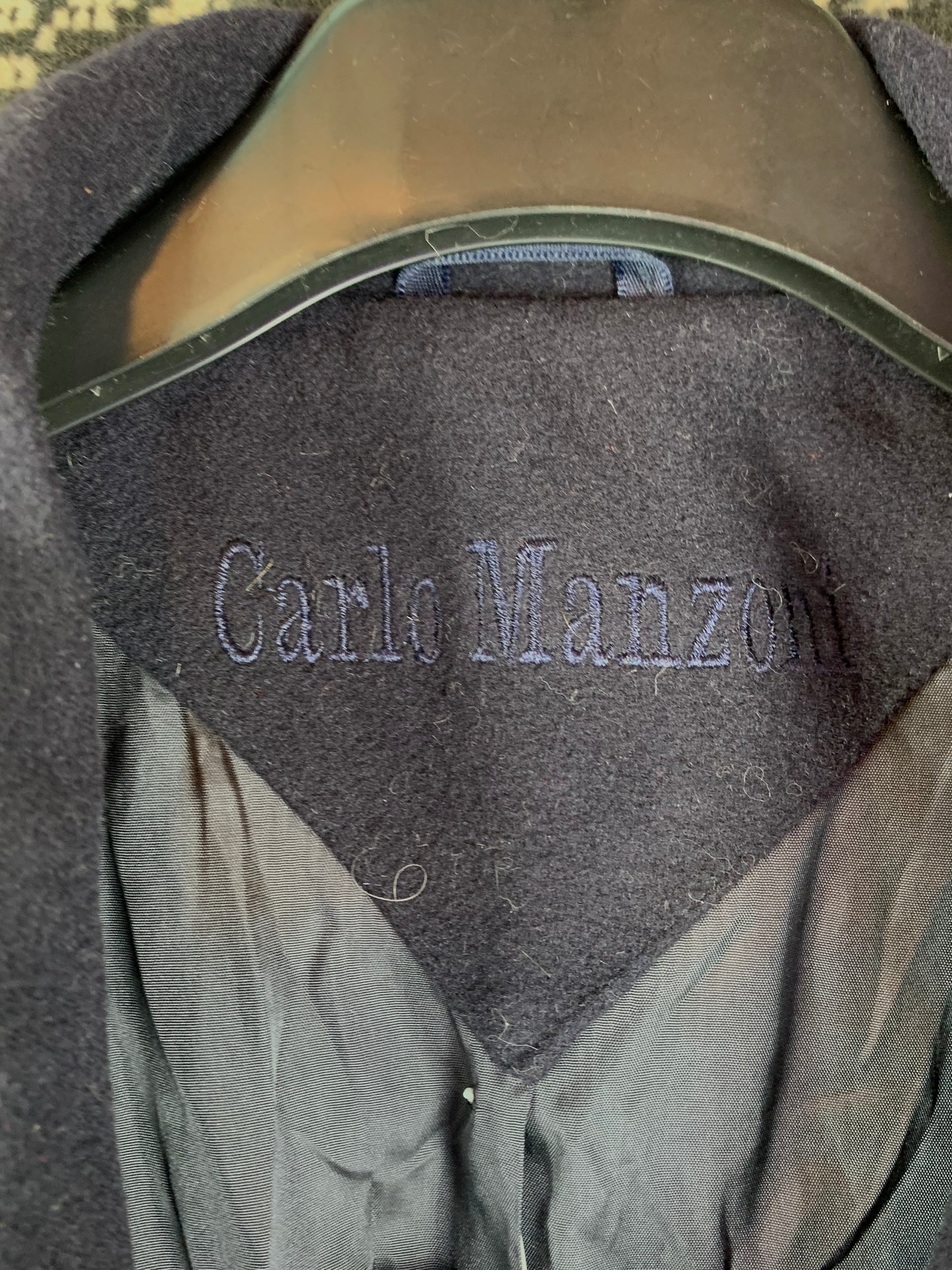 Men's Vintage Carlo Manzoni Long Dark Blue Wool Coat