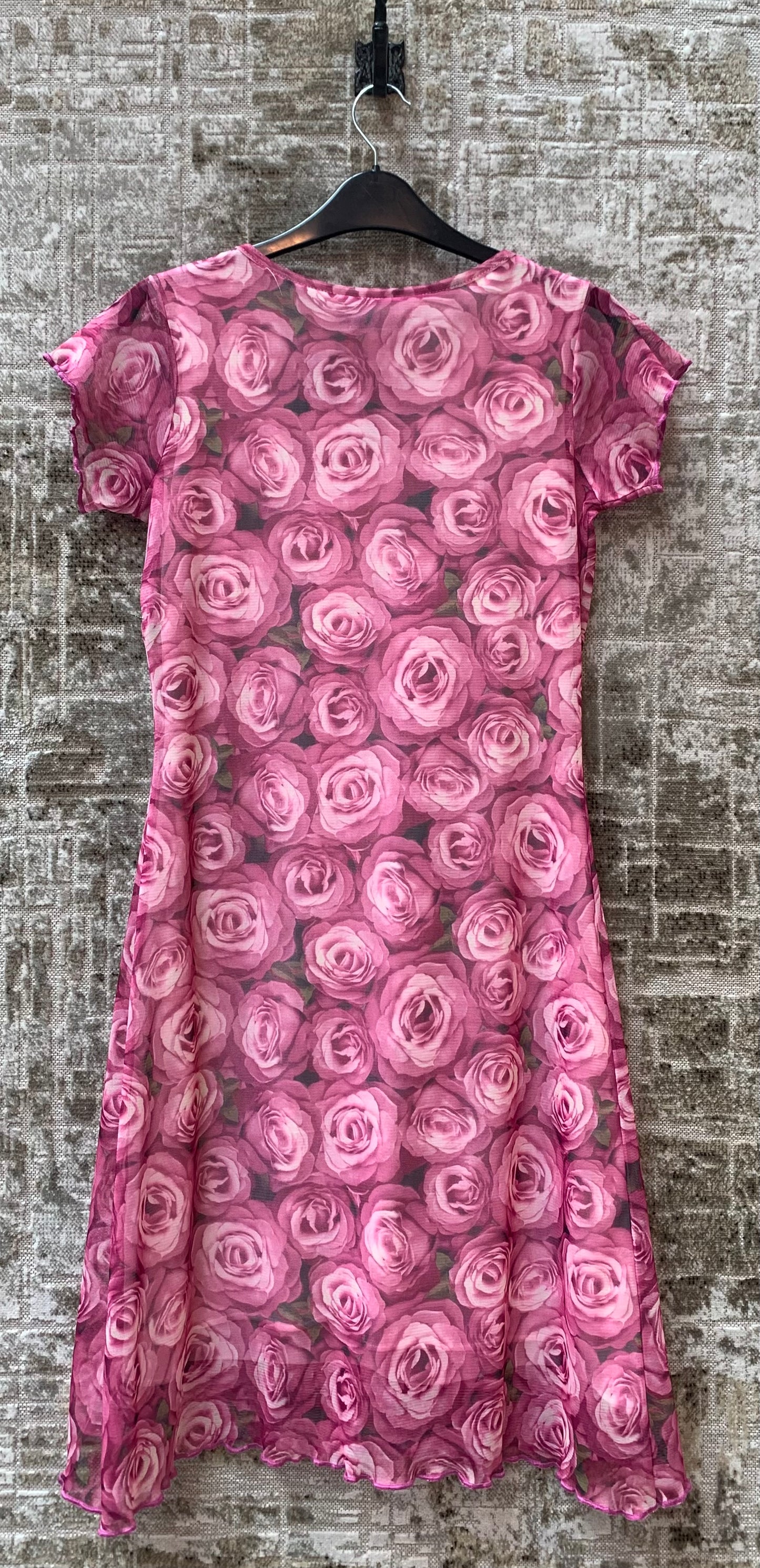 Y2K Rose Print Mesh Midi Dress
