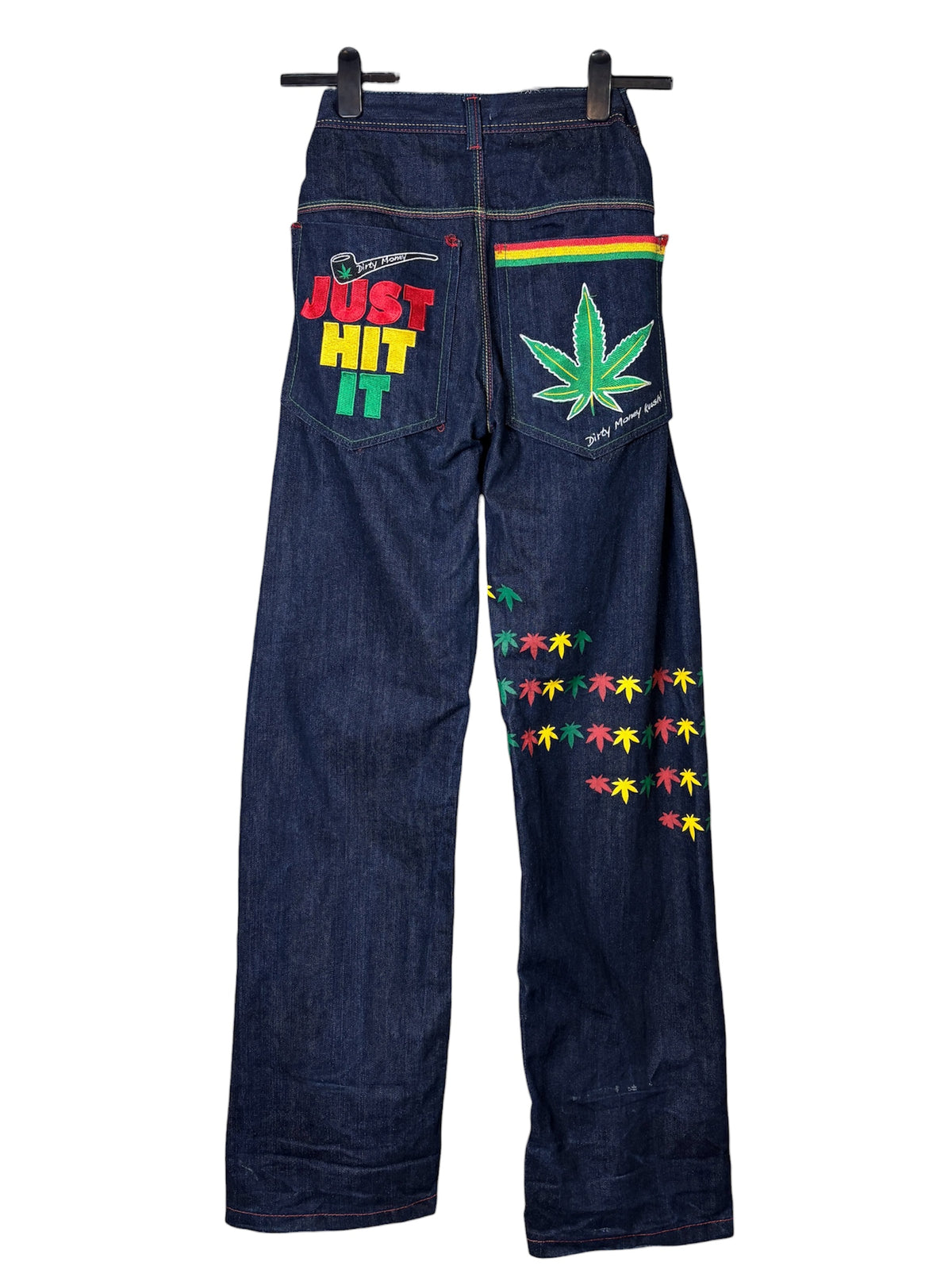 Dirty Money Kush Rasta Embroidered Baggy Jeans