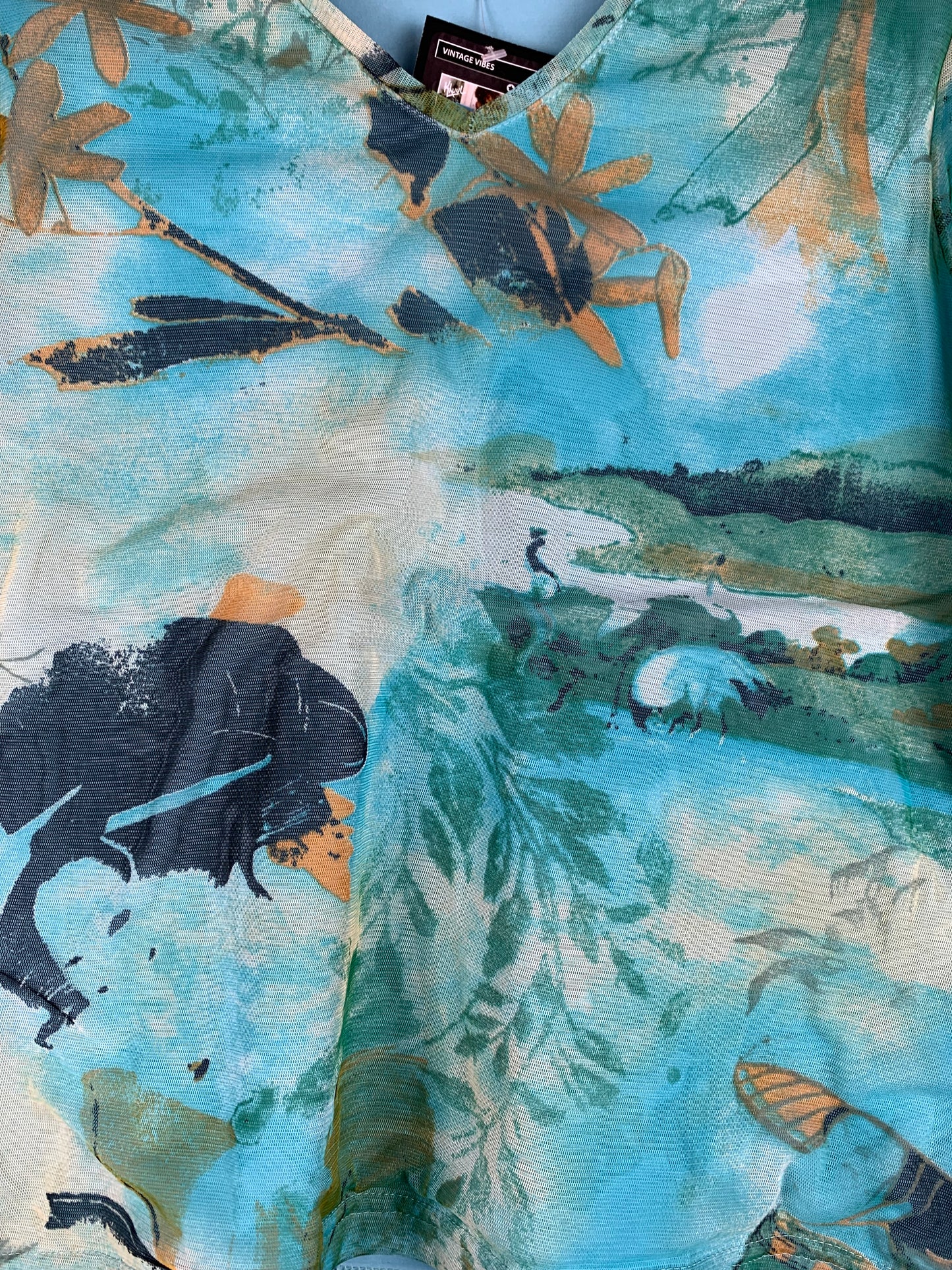 Womens Y2K Mesh Turquoise Long Sleeve Top