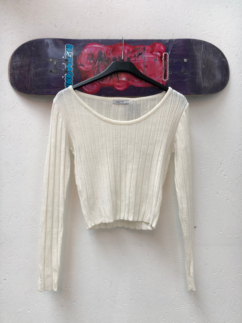 Ivory Ribbed Knit Scoop Neck Top