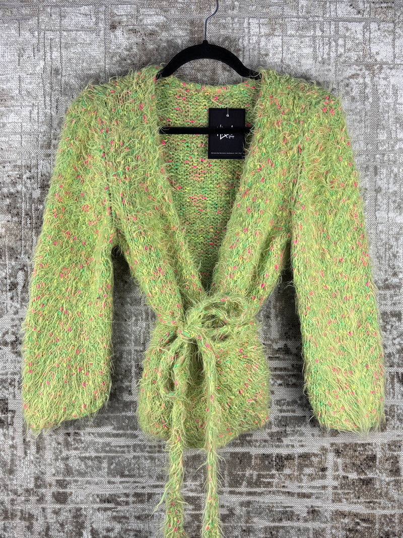 Womens Vintage Green Fuzzy Knit Cardigan