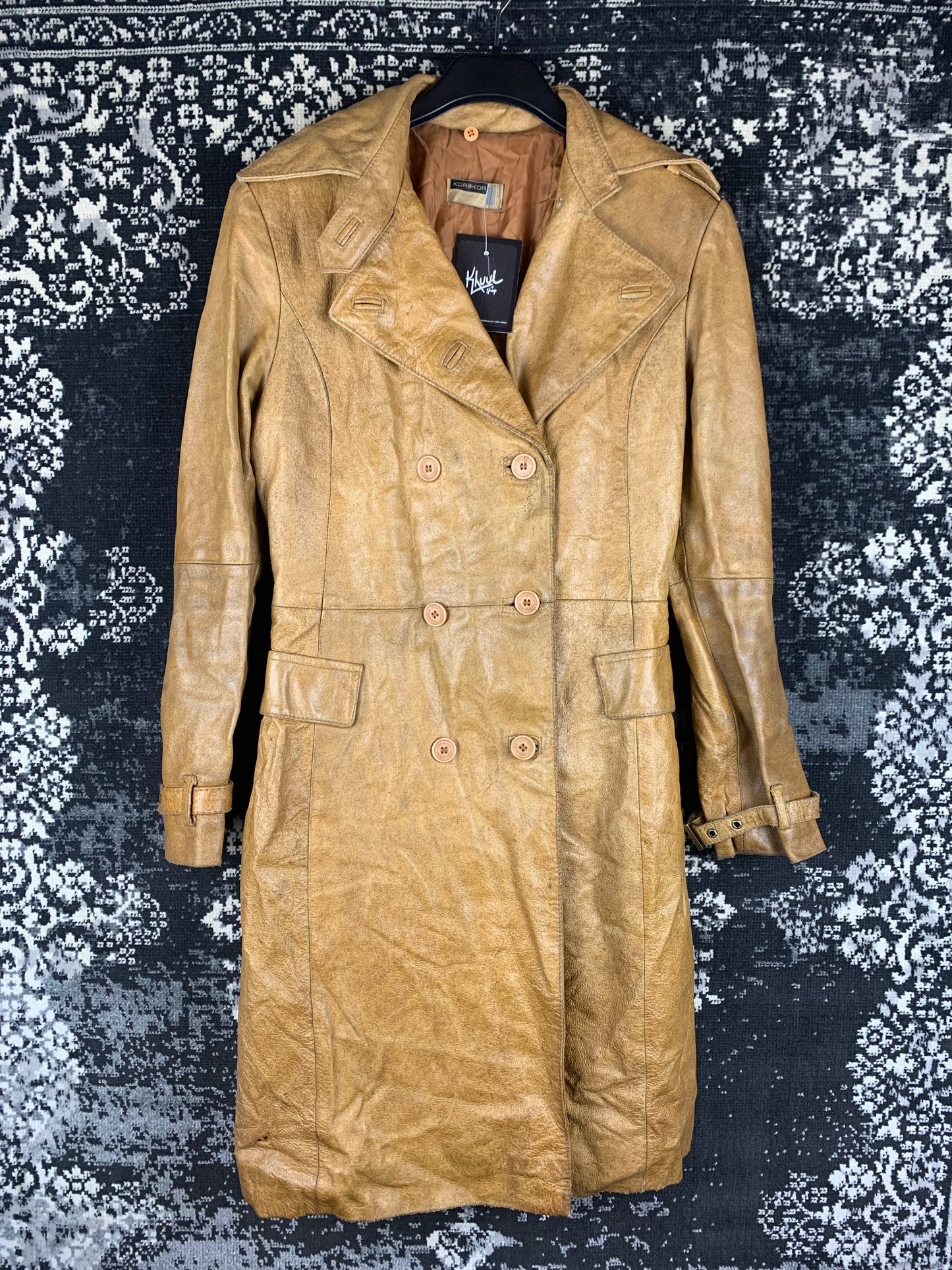 Women's Vintage Light Brown Long Leather Coat