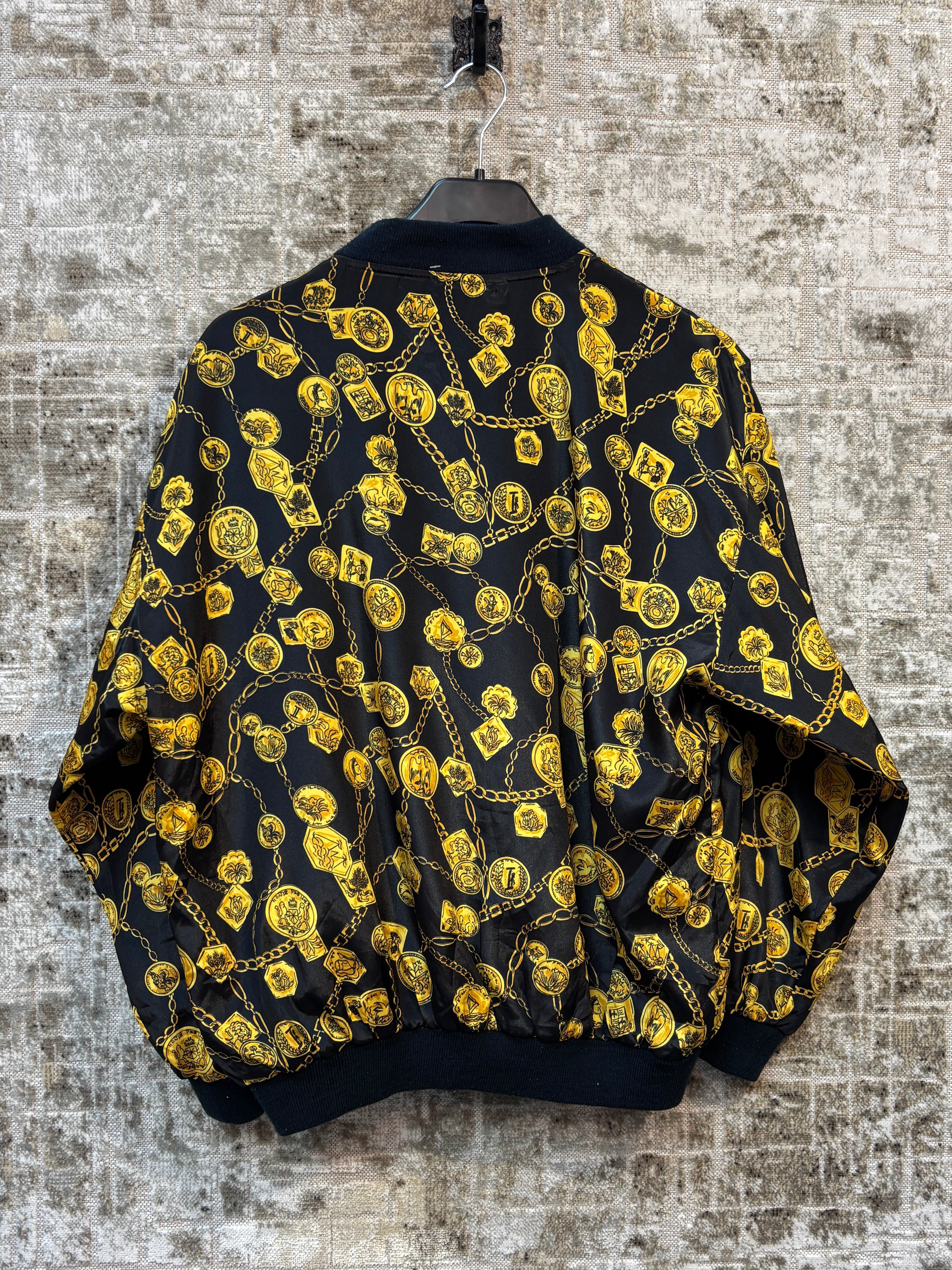 Vintage Black Bomber Jacket With Gold Chain