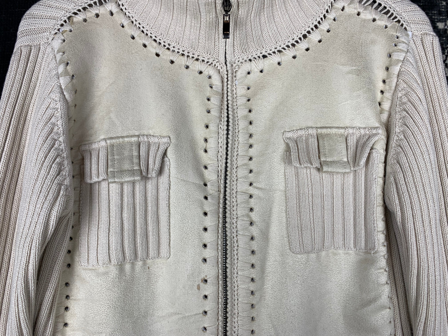 Women's Y2K Style Pierre Cavallo Off-White Ribbed Zip-Up Hoodie