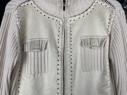 Women's Y2K Style Pierre Cavallo Off-White Ribbed Zip-Up Hoodie