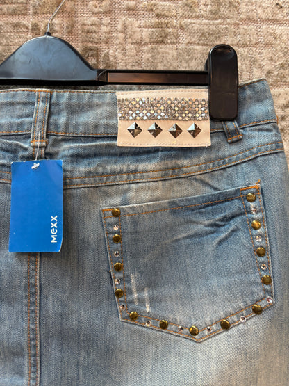 Mexx Y2K Studded Distressed Denim Mini Skirt