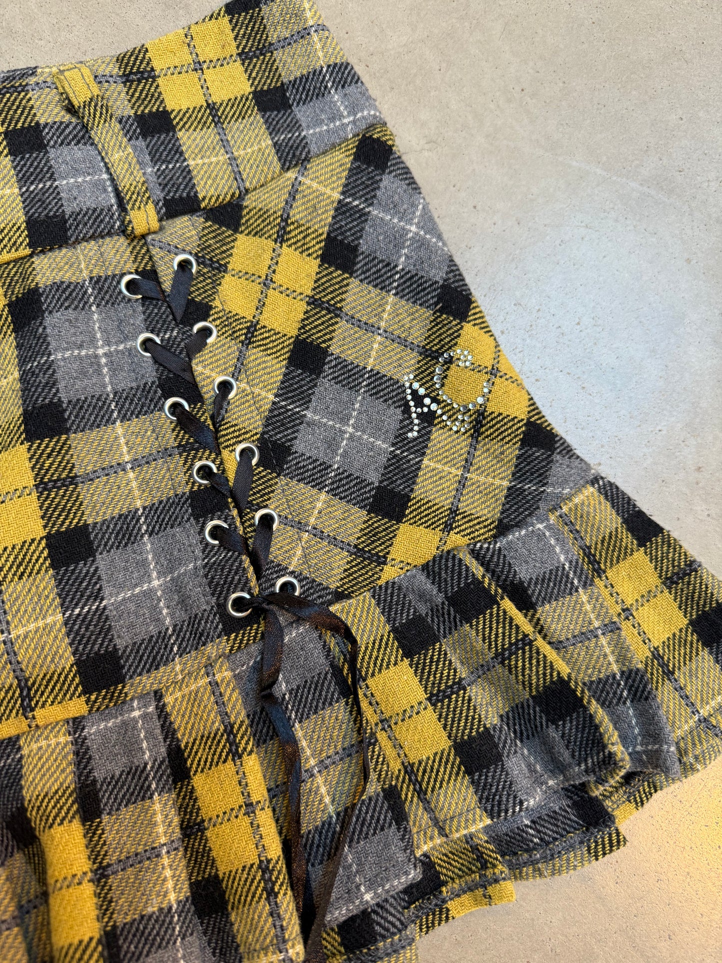 Yellow Plaid Pleated Mini Skirt
