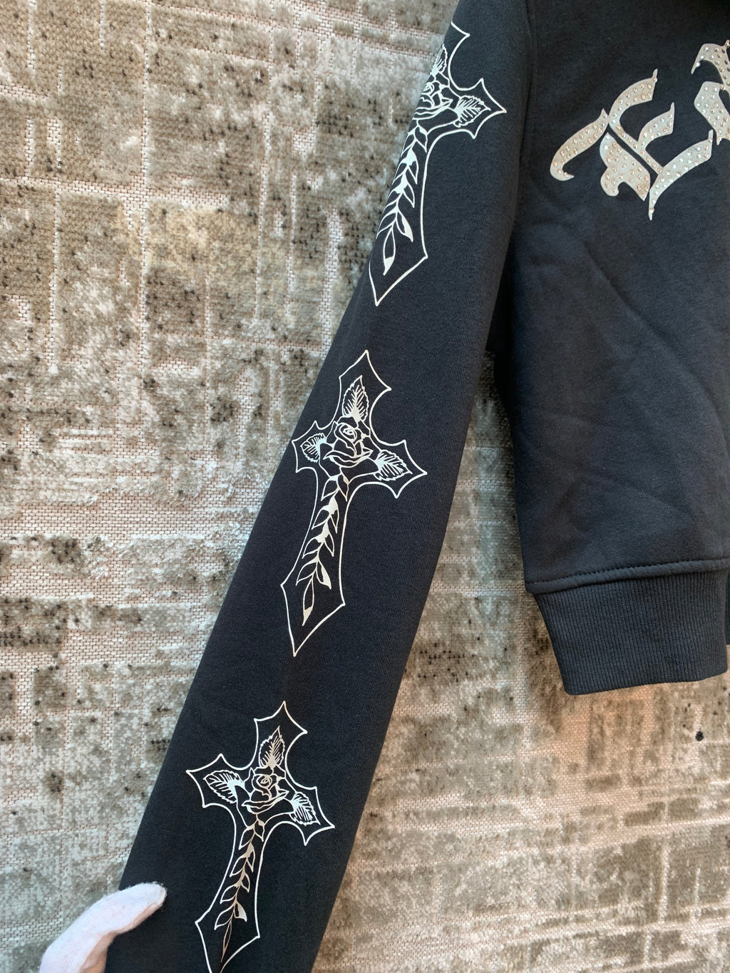 Ed Hardy Moletom Cropped com Zíper Preto Feminino