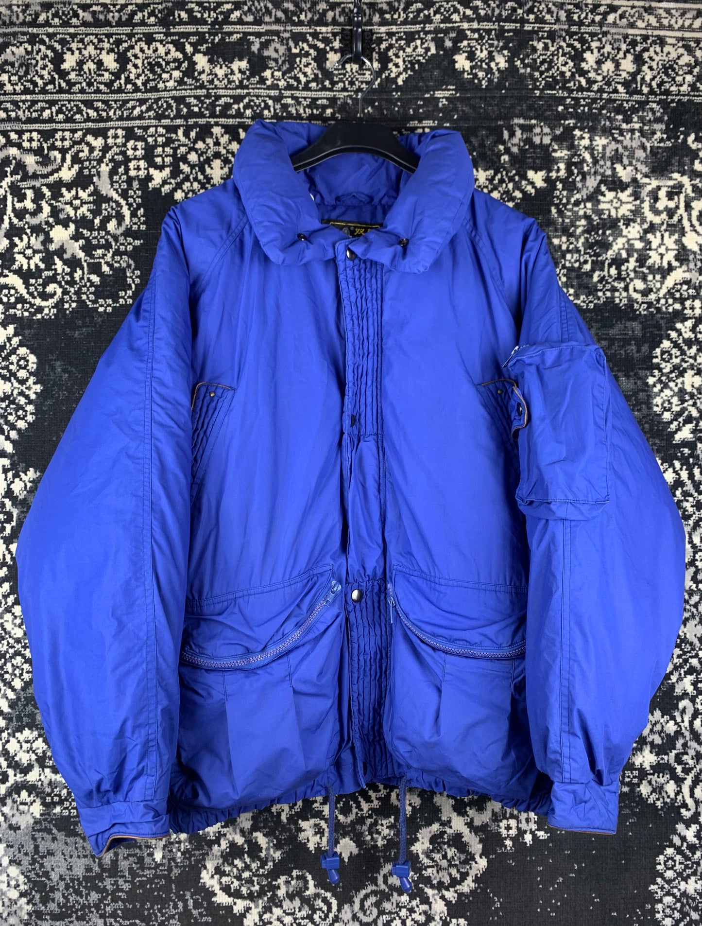 Men's Vintage Shuang Yu Electric Blue Puffer Bomber Jacket