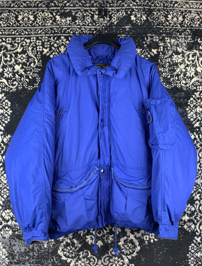 Men's Vintage Shuang Yu Electric Blue Puffer Bomber Jacket