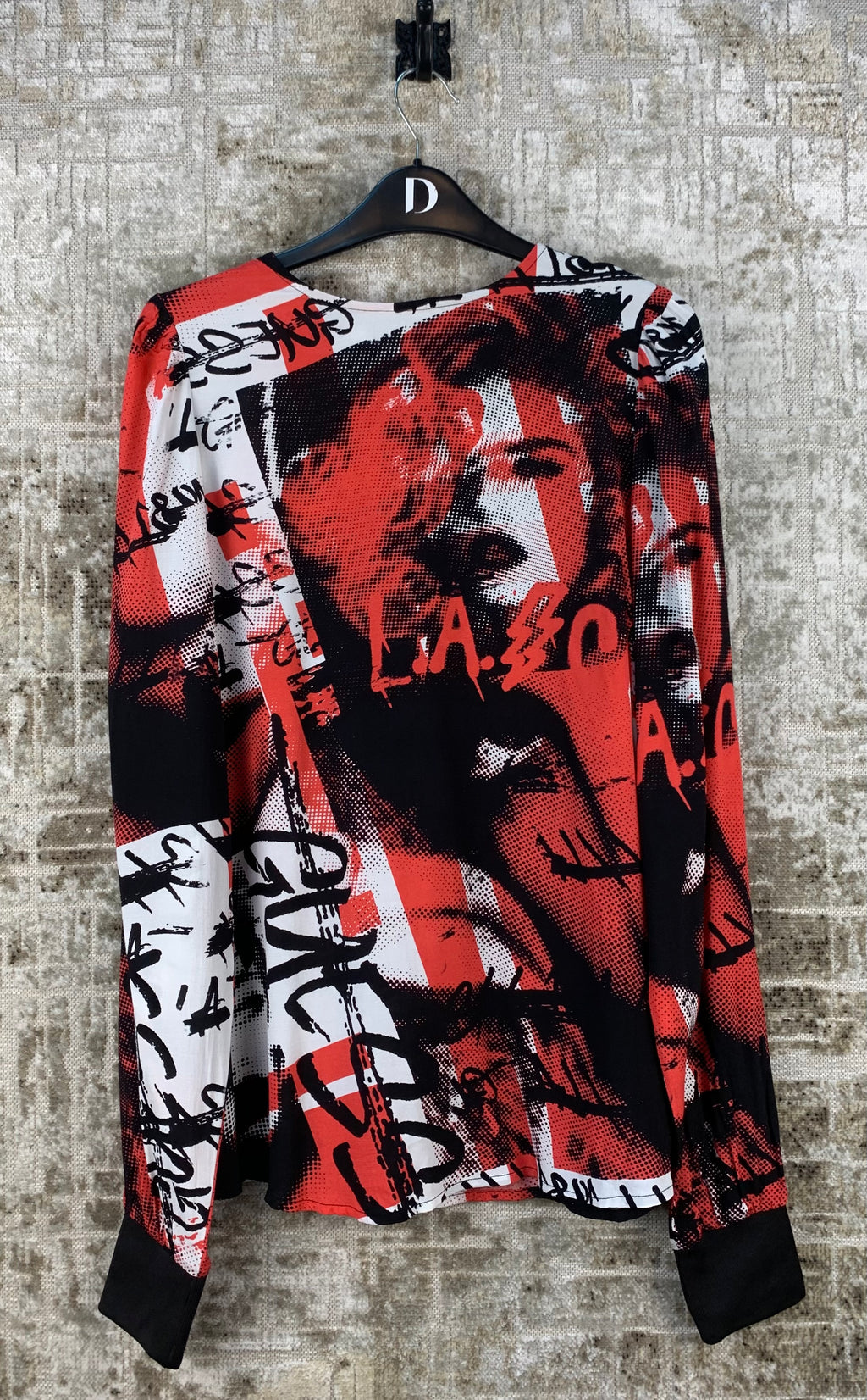 Womens Y2K Red Black Graphic Guess Long Sleeve Top