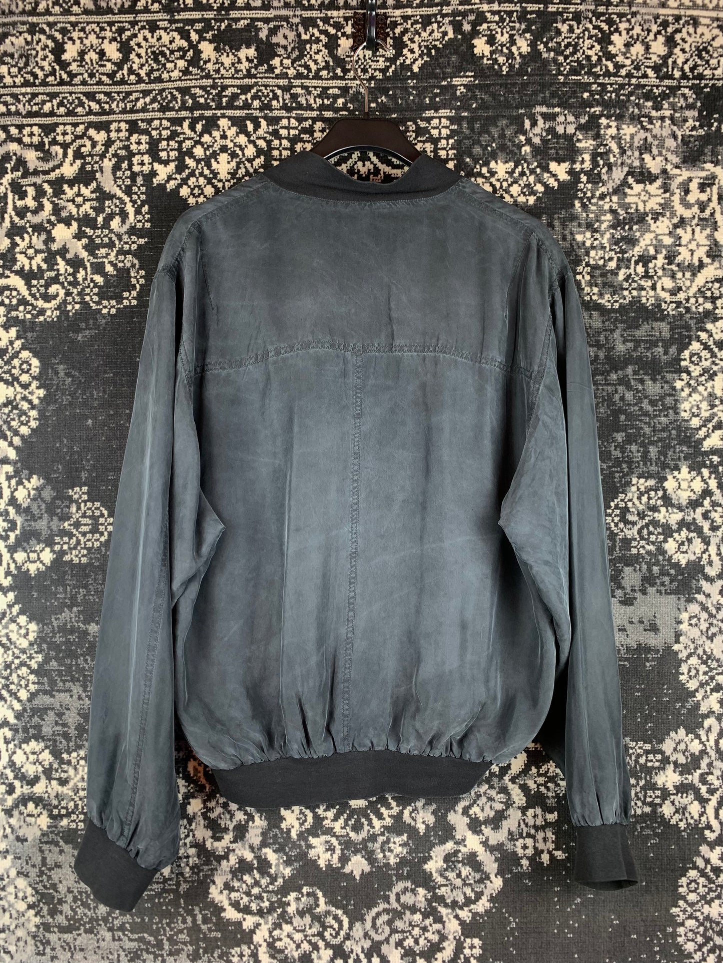 Mens Vintage Silk Black Bomber
