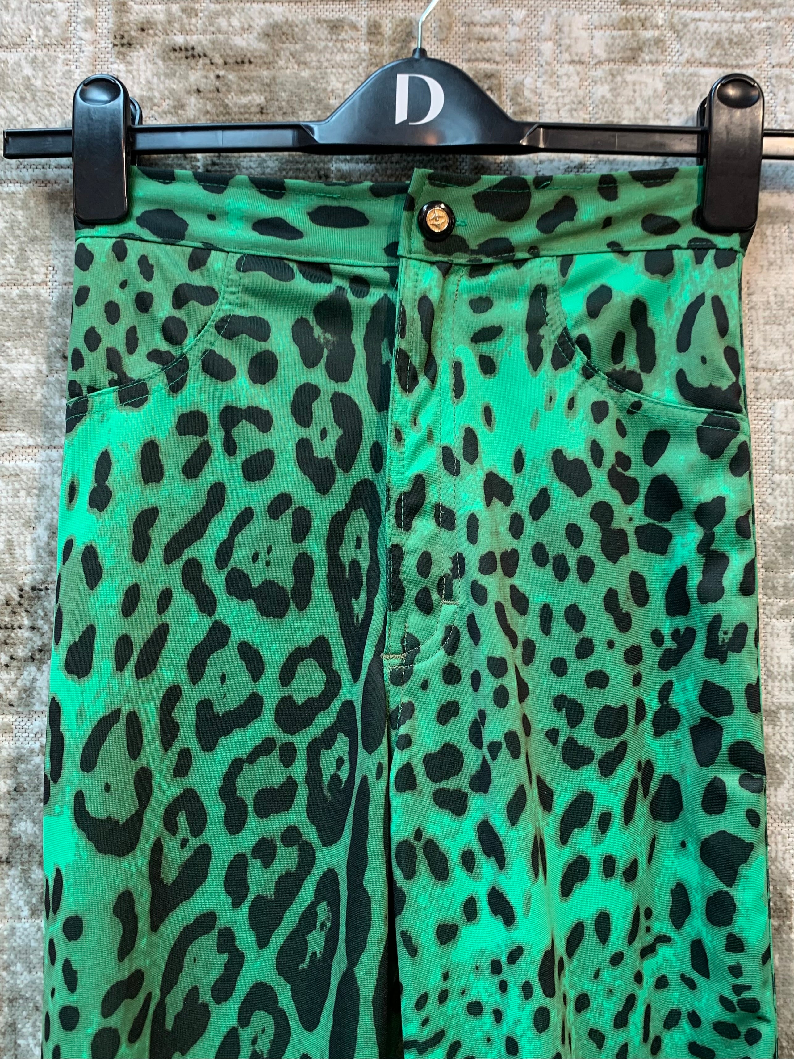 Green Leopard Print Skinny Pants