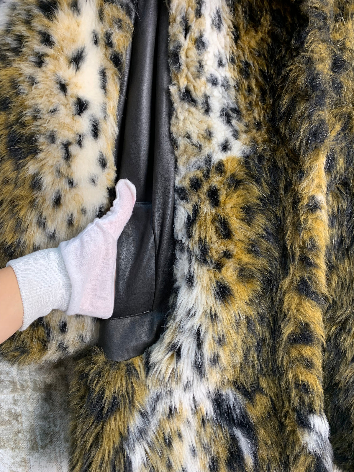 Leopard Faux Fur & Leather Belted Coat