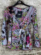 Vintage Y2K Grey Pink Floral Patchwork Top