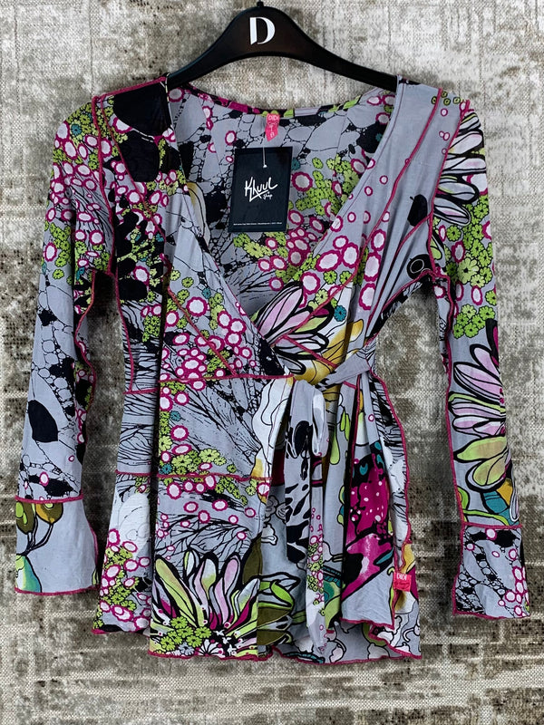 Vintage Y2K Grey Pink Floral Patchwork Top