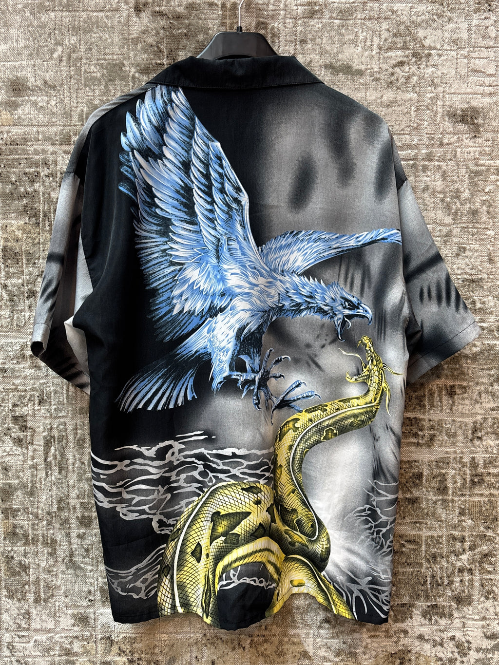 Mens Y2K Eagle Snake Print Button Up Shirt