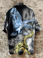 Mens Y2K Eagle Snake Print Button Up Shirt