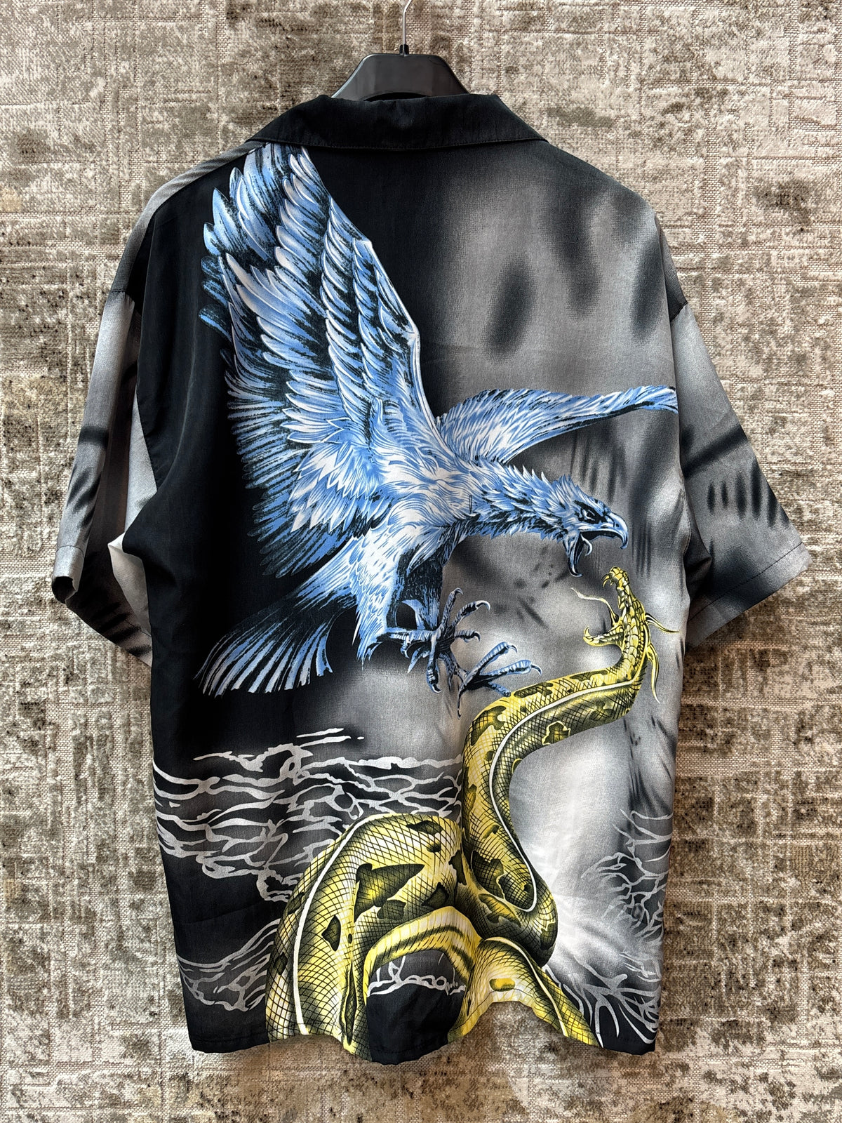 Mens Y2K Eagle Snake Print Button Up Shirt