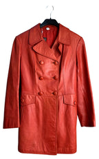 Vintage Double-Breasted Leather Coat