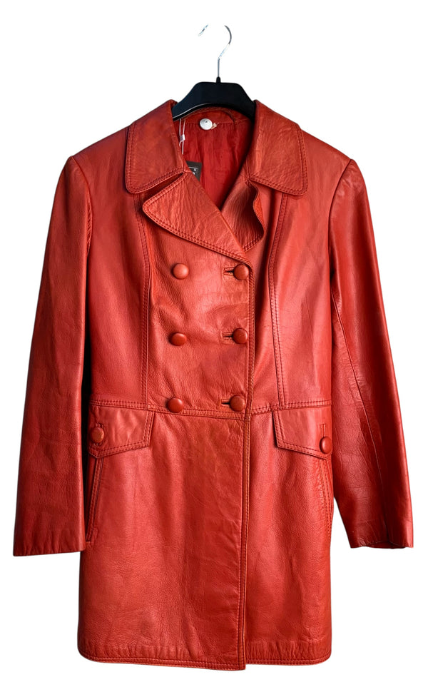 Vintage Double-Breasted Leather Coat