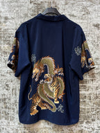 Mens Y2K Relig Dragon and Lion Button Up Shirt
