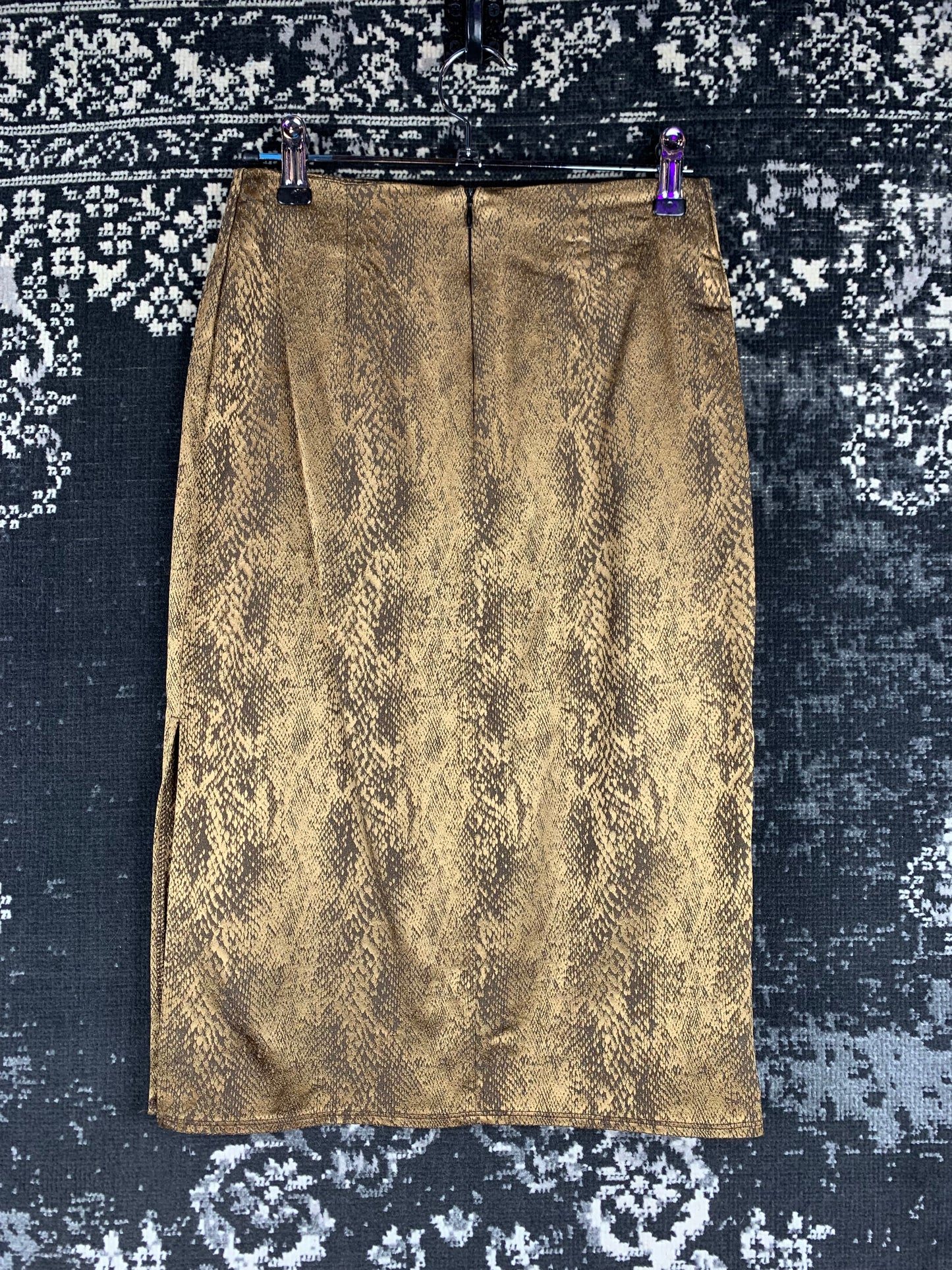 Y2K Women's Golden Snake Skin Print Pencil Skirt